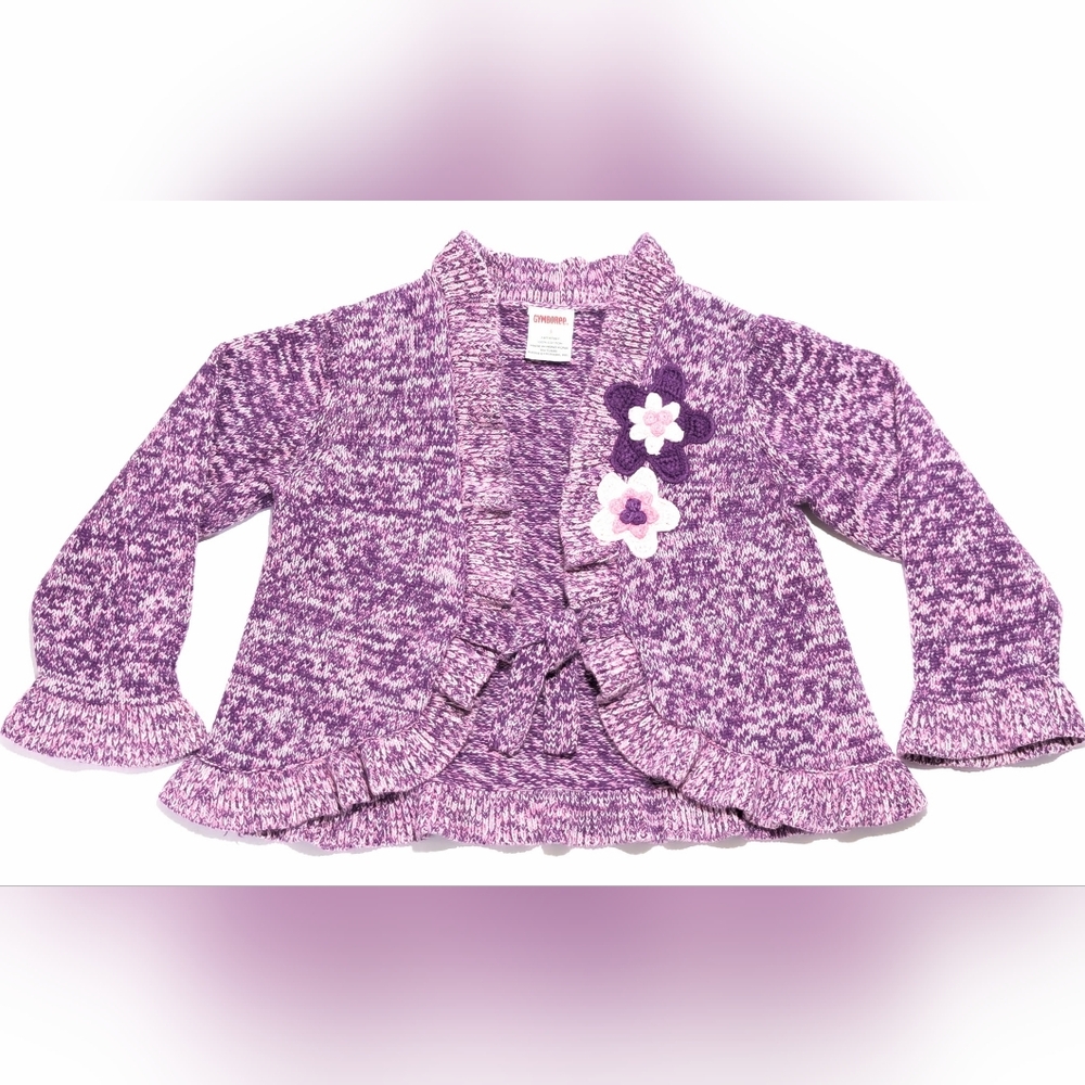 Gymboree VTG Childrens Sweater Cardigan Girls Size 3 Cotton Plum Marbled Corsage